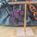 Purple clay cross dangle earrings with Faith script